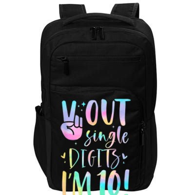 Funny Peace Out Single Digits I'm 10 Year Old 10th Birthday Impact Tech Backpack