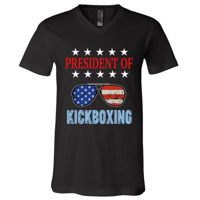 Funny President Of Kickboxing Phrase Kickboxing Beginners V-Neck T-Shirt