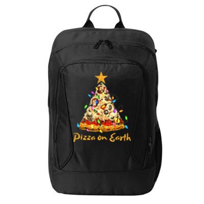 Funny Pizza On Earth Slice Christmas Tree With Lights Gift City Backpack