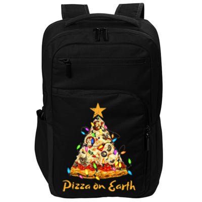 Funny Pizza On Earth Slice Christmas Tree With Lights Gift Impact Tech Backpack