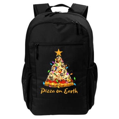 Funny Pizza On Earth Slice Christmas Tree With Lights Gift Daily Commute Backpack