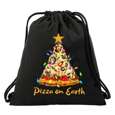 Funny Pizza On Earth Slice Christmas Tree With Lights Gift Drawstring Bag