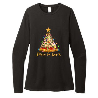 Funny Pizza On Earth Slice Christmas Tree With Lights Gift Womens CVC Long Sleeve Shirt