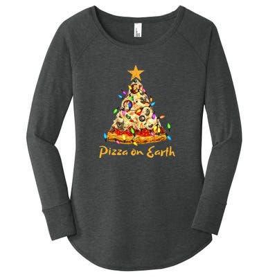 Funny Pizza On Earth Slice Christmas Tree With Lights Gift Women's Perfect Tri Tunic Long Sleeve Shirt