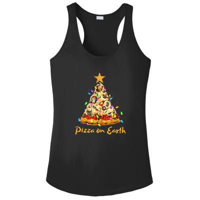 Funny Pizza On Earth Slice Christmas Tree With Lights Gift Ladies PosiCharge Competitor Racerback Tank