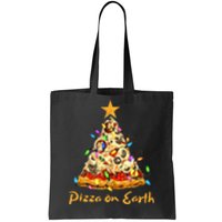 Funny Pizza On Earth Slice Christmas Tree With Lights Gift Tote Bag