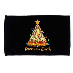 Funny Pizza On Earth Slice Christmas Tree With Lights Gift Microfiber Hand Towel