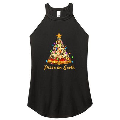 Funny Pizza On Earth Slice Christmas Tree With Lights Gift Women's Perfect Tri Rocker Tank