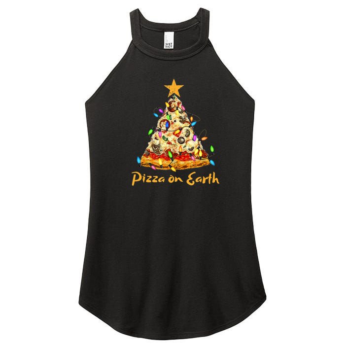 Funny Pizza On Earth Slice Christmas Tree With Lights Gift Women's Perfect Tri Rocker Tank