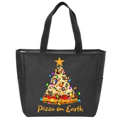 Funny Pizza On Earth Slice Christmas Tree With Lights Gift Zip Tote Bag