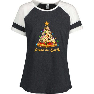 Funny Pizza On Earth Slice Christmas Tree With Lights Gift Enza Ladies Jersey Colorblock Tee