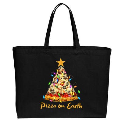 Funny Pizza On Earth Slice Christmas Tree With Lights Gift Cotton Canvas Jumbo Tote