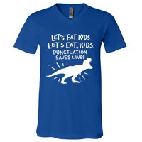 Funny Punctuation Of English Lets Eat Kids Grammar Gift V-Neck T-Shirt