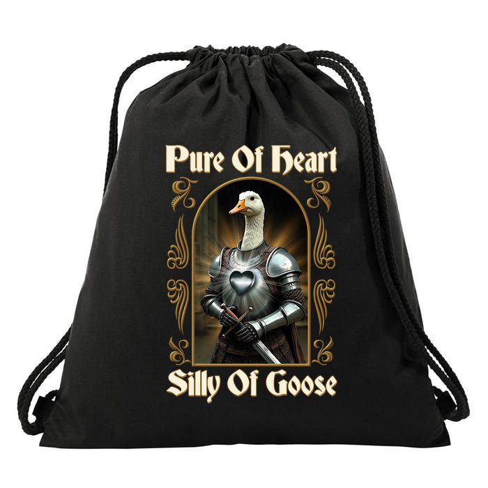 Funny Pure Of Heart Silly Of Goose Sir Goose In Knight Armor Drawstring Bag
