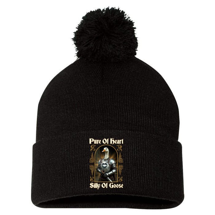 Funny Pure Of Heart Silly Of Goose Sir Goose In Knight Armor Pom Pom 12in Knit Beanie