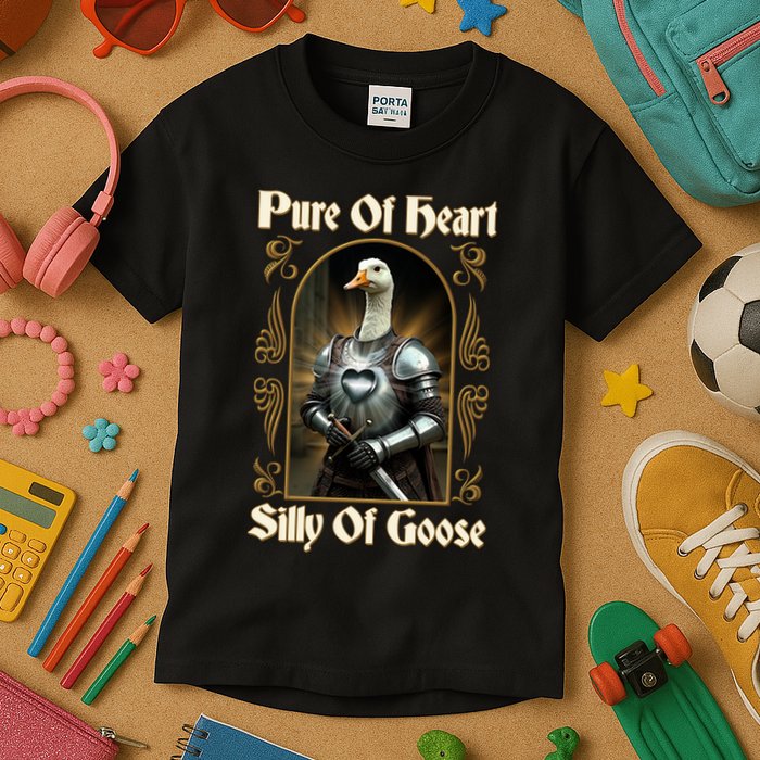 Funny Pure Of Heart Silly Of Goose Sir Goose In Knight Armor Kids T-Shirt