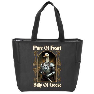 Funny Pure Of Heart Silly Of Goose Sir Goose In Knight Armor Zip Tote Bag