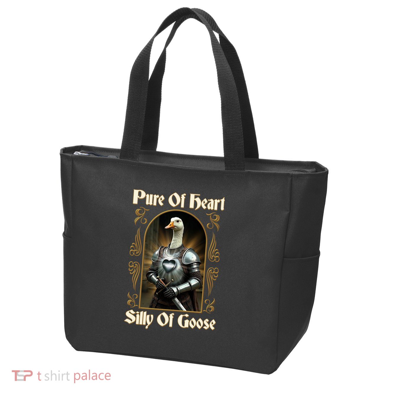 Funny Pure Of Heart Silly Of Goose Sir Goose In Knight Armor Zip Tote Bag