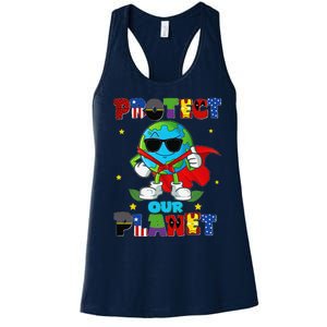 Funny Protect Our Planet Cute Earthday Teacher Cute Women's Racerback Tank