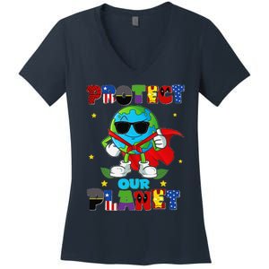 Funny Protect Our Planet Cute Earthday Teacher Cute Women's V-Neck T-Shirt