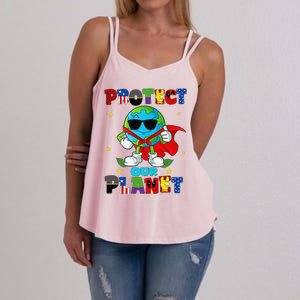 Funny Protect Our Planet Cute Earthday Teacher Cute Women's Strappy Tank