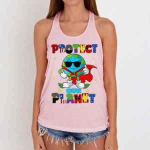 Funny Protect Our Planet Cute Earthday Teacher Cute Women's Knotted Racerback Tank