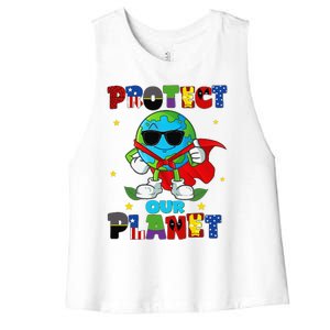 Funny Protect Our Planet Cute Earthday Teacher Cute Women's Racerback Cropped Tank