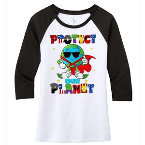 Funny Protect Our Planet Cute Earthday Teacher Cute Women's Tri-Blend 3/4-Sleeve Raglan Shirt