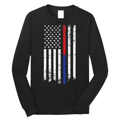 Firefighter Police Officer Red & Blue Line Flag Long Sleeve Shirt