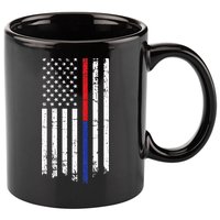 Firefighter Police Officer Red & Blue Line Flag 11oz C Handle Ceramic Mug