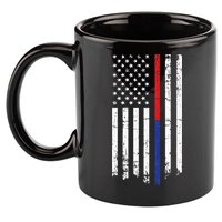 Firefighter Police Officer Red & Blue Line Flag 11oz C Handle Ceramic Mug