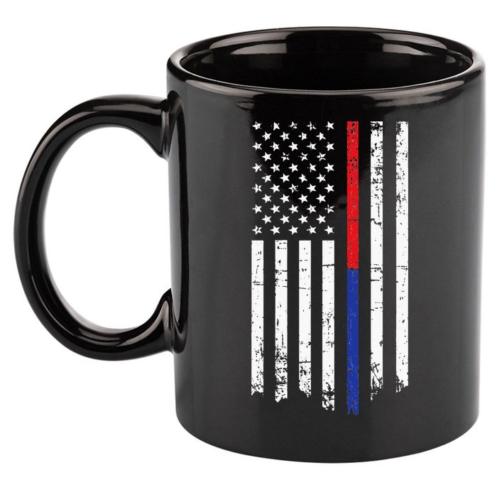 Firefighter Police Officer Red & Blue Line Flag 11oz C Handle Ceramic Mug
