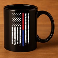 Firefighter Police Officer Red & Blue Line Flag 11oz C Handle Ceramic Mug