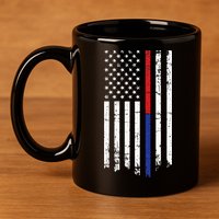 Firefighter Police Officer Red & Blue Line Flag 11oz C Handle Ceramic Mug