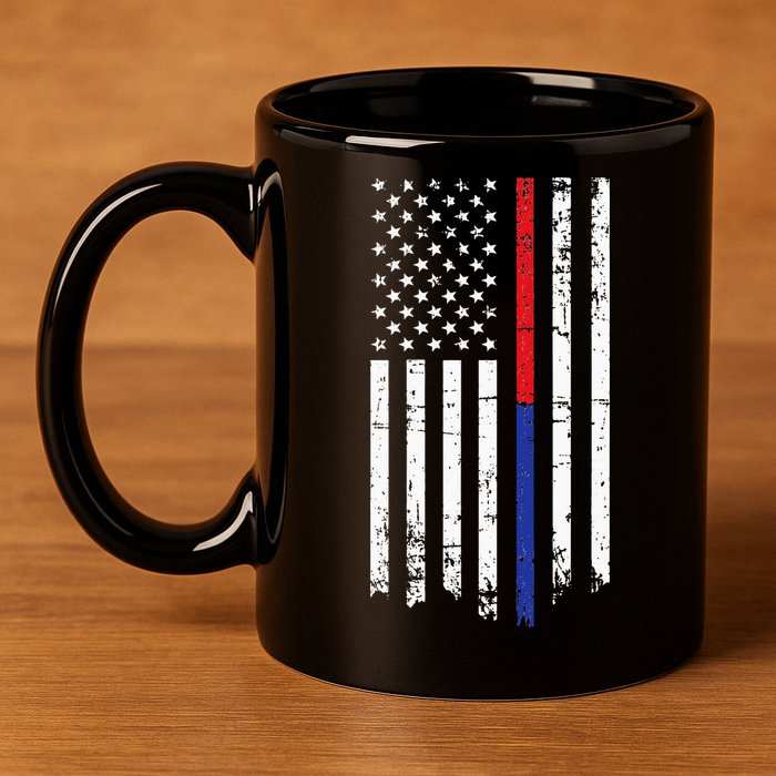 Firefighter Police Officer Red & Blue Line Flag 11oz C Handle Ceramic Mug