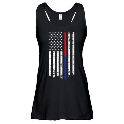 Firefighter Police Officer Red & Blue Line Flag Ladies Essential Flowy Tank