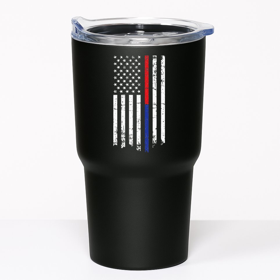 Firefighter Police Officer Red & Blue Line Flag Tumbler