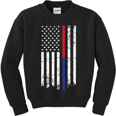 Firefighter Police Officer Red & Blue Line Flag Kids Sweatshirt