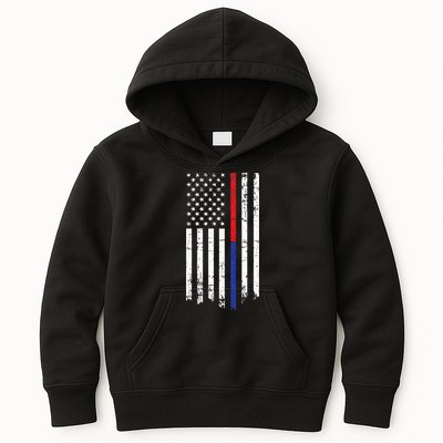 Firefighter Police Officer Red & Blue Line Flag Kids Hoodie
