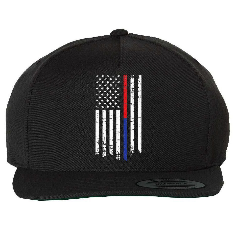 Firefighter Police Officer Red & Blue Line Flag Wool Snapback Cap