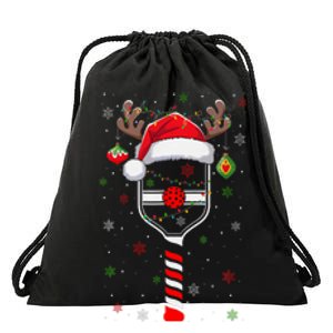 Funny Pickleball Player Christmas Holiday Reindeer Xmas Drawstring Bag