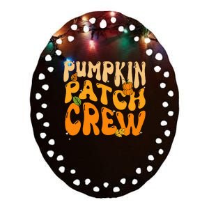 Funky Pumpkin Patch Crew for a Retro Autumn Vibe Ceramic Oval Ornament