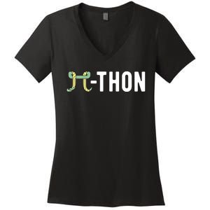 Funny Python Pi Math Teacher Snake Python Pithon Pi Symbol Gift Women's V-Neck T-Shirt