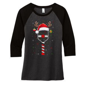 Funny Pickleball Player Christmas Holiday Reindeer Xmas Women's Tri-Blend 3/4-Sleeve Raglan Shirt