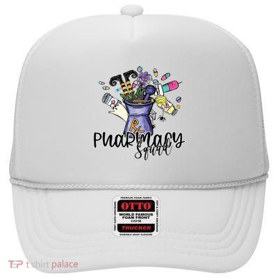Funny Pharmacy Pharmacist Squad Witch Halloween Costume High Crown Mesh Back Trucker Hat