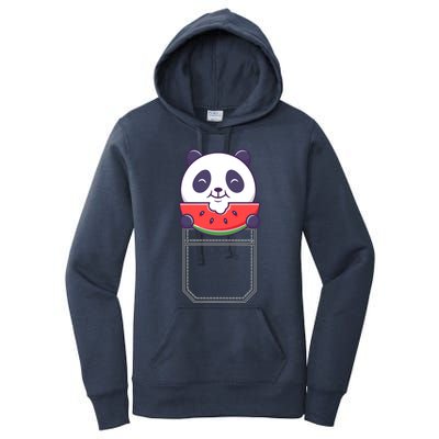 Funny Pocket Panda Melon Peeking Out Cute Panda Melon Gift Women's Pullover Hoodie