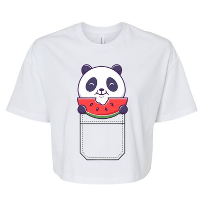 Funny Pocket Panda Melon Peeking Out Cute Panda Melon Gift Bella+Canvas Jersey Crop Tee