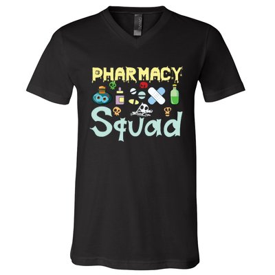 Funny Pills Pharmacist Pharmacy Squad Halloween Costume V-Neck T-Shirt