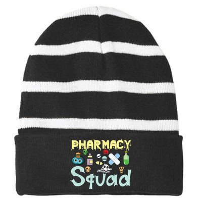 Funny Pills Pharmacist Pharmacy Squad Halloween Costume Striped Beanie with Solid Band