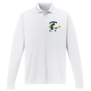 Funny Pickle Playing Pickleball Performance Long Sleeve Polo